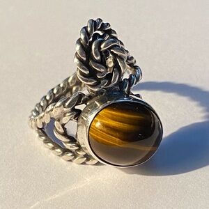 Tiger Eye Sterling Silver Twisted Rope/Cable Ring